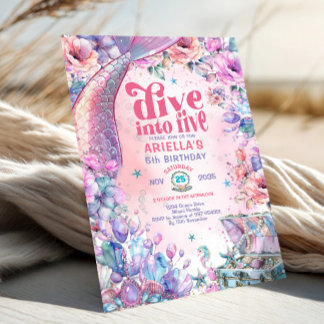Tauche ein in Five Flower Glitter Meerjungfrauensc Einladung