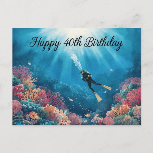 Tauchen 40. Geburtstag unter Wasser Postkarte (Vorderseite)