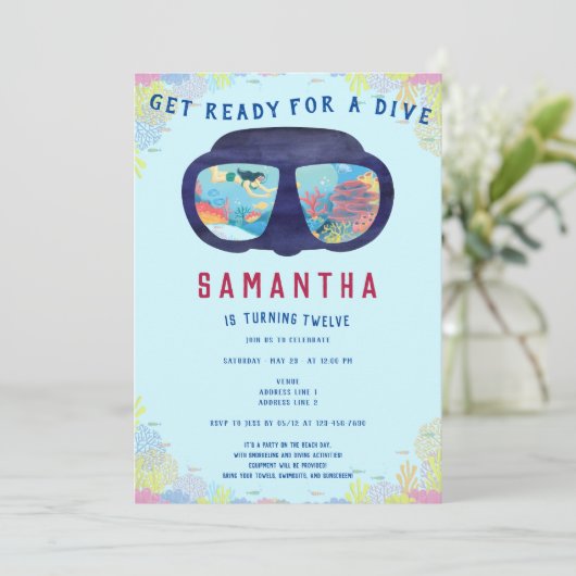 Tauchen am Strand Schnorcheln unter dem Meer Einladung (Stehend Vorderseite)