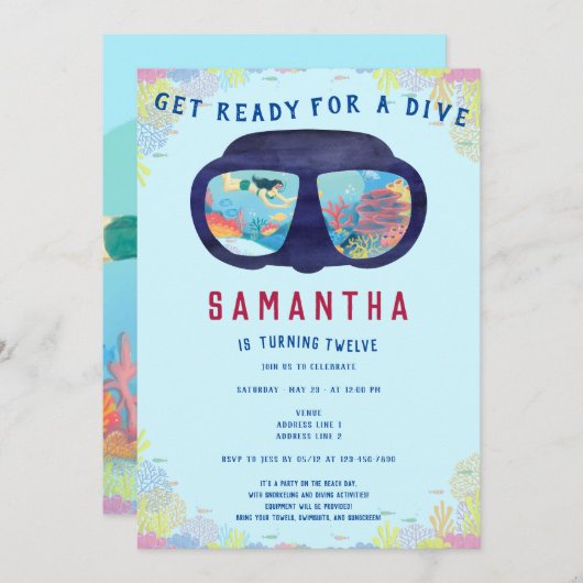 Tauchen am Strand Schnorcheln unter dem Meer Einladung (Vorne/Hinten)