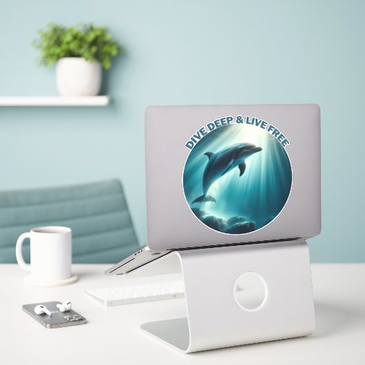 Tauchen Deep Live Free Dolphin Aufkleber (Laptop auf Schreibtisch)