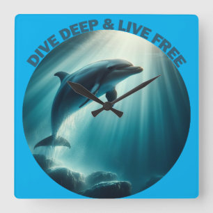 Tauchen Deep Live Free Dolphin Quadratische Wanduhr