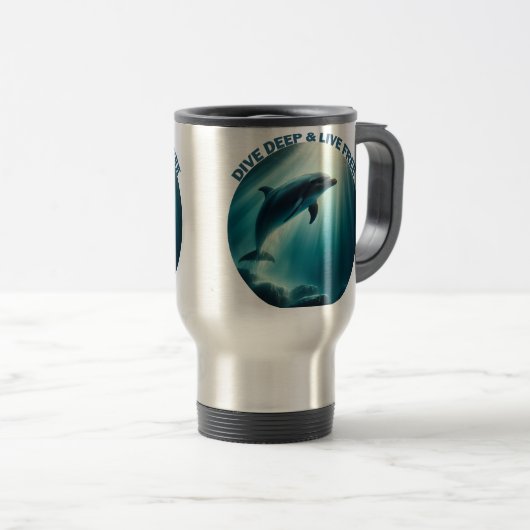 Tauchen Deep Live Free Dolphin Reisebecher (VorderseiteRechts)