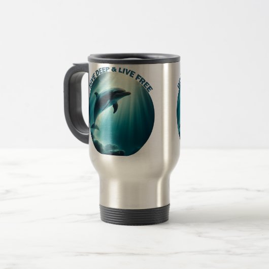 Tauchen Deep Live Free Dolphin Reisebecher (Vorderseite Links)