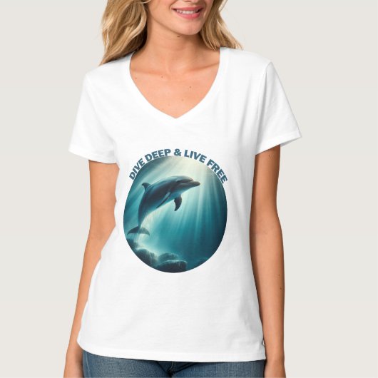 Tauchen Deep Live Free Dolphin T-Shirt (Vorderseite)