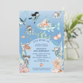 Tauchen in Adventure Kids Beach Geburtstag Einladung (Stehend Vorderseite)