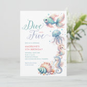 Tauchen in fünf Meerjungfrau 5. Geburtstag Einladung (Stehend Vorderseite)