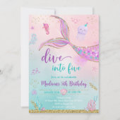 Tauchen in fünf Meerjungfrau Pink Lila 5. Geburtst Einladung (Vorderseite)