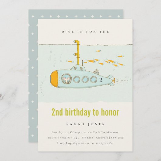 Tauchen in Unterseeboot jedes Alter Geburtstag Ein Dankeskarte (Vorne/Hinten)
