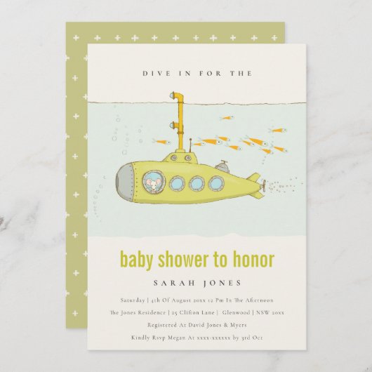 Tauchen in Unterwasser-U-Boot-Kinderdusche einlade Dankeskarte (Vorne/Hinten)