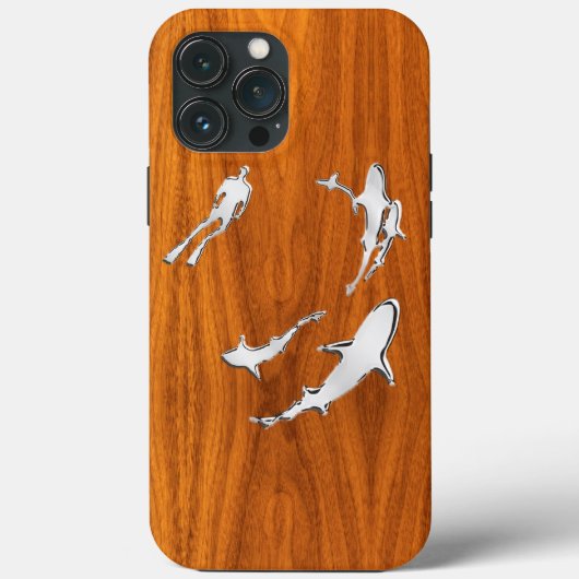 Tauchen mit Haien im Teak Veneer Stil Case-Mate iPhone Hülle (Rückseite)