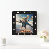 Tauchen mit Vögeln und Pizza Quadratische Wanduhr (Zuhause)