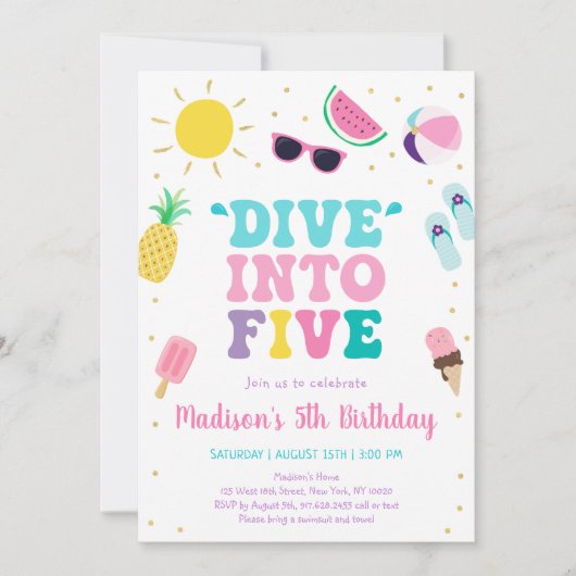 Tauchen Sie ein in das 5. Party des Girl Pool Einladung (Vorderseite)