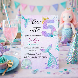 Tauchen Sie ein in die 5. Geburtstagsmermaid-Einla Feiertagskarte
