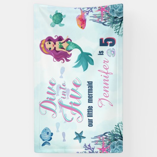 Tauchen Sie ein in fünf Lila Meerjungfrauen 5. Geb Banner (Vertikal)