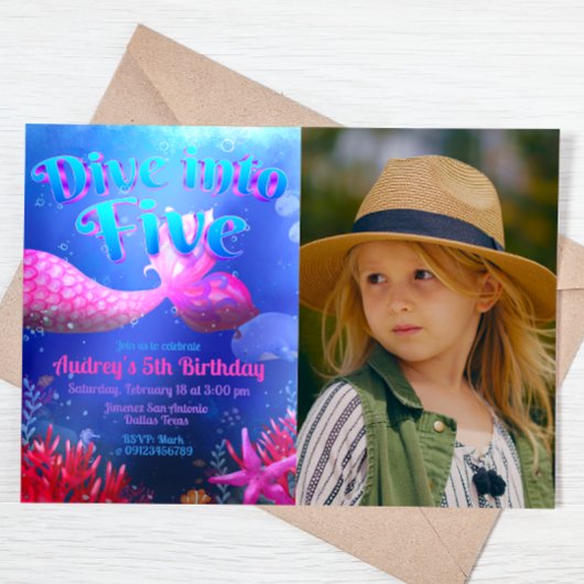 Tauchen Sie ein in fünf - Meerjungfrau mit Foto La Einladung