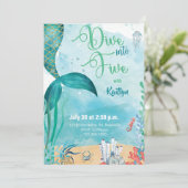 Tauchen Sie ein in fünf Meerjungfrau unter dem Mee Einladung (Stehend Vorderseite)