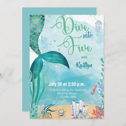 Tauchen Sie ein in fünf Meerjungfrau unter dem Mee Einladung (Vorne/Hinten)