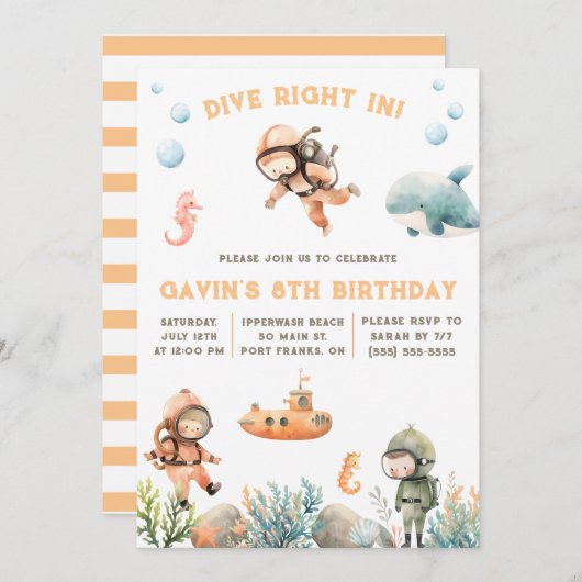 Tauchen Sie ein, unter dem Meer, tauchen Sie ein z Einladung (Vorne/Hinten)