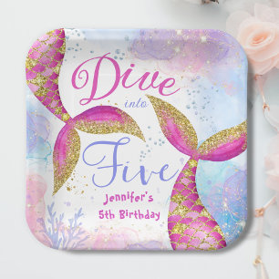 Tauchen Sie in Five Girl Pink 5. Geburtstag Pappteller