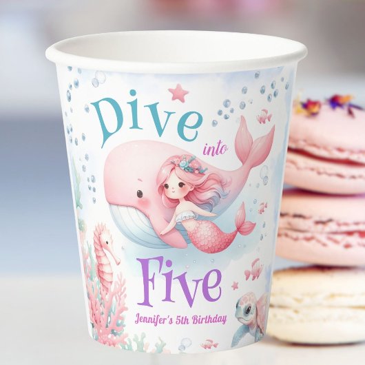 Tauchen Sie in fünf ein! Girl Pink Mermaid 5. Gebu Pappbecher