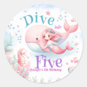 Tauchen Sie in fünf ein! Girl Pink Mermaid 5. Gebu Runder Aufkleber (Vorderseite)