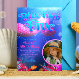 Tauchen Sie in fünf - Meerjungfrau mit Foto Einladung