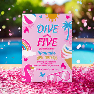 Tauchen Sie in fünf Pool Party Geburtstagsmädchen Einladung