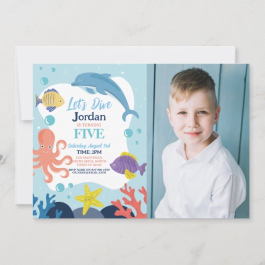 Tauchen wir 5 Ocean Dolphin Octopus Sea Foto Einladung (Vorderseite)