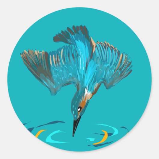 Tauchender Eisvogel-Weinetikett Runder Aufkleber (Vorderseite)