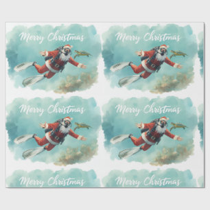 Tauchender Weihnachtsmann unter Wasser Weihnachten Geschenkpapier
