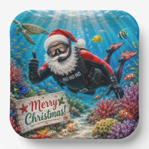 Tauchender Weihnachtsmann Unterwasser-Weihnachten Pappteller
