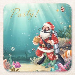 Tauchender Weihnachtsmann Unterwasser-Weihnachten Rechteckiger Pappuntersetzer