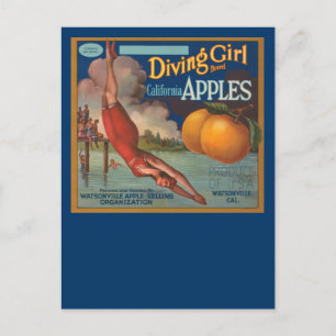 Tauchendes Mädchen Kalifornische Äpfel Postkarte
