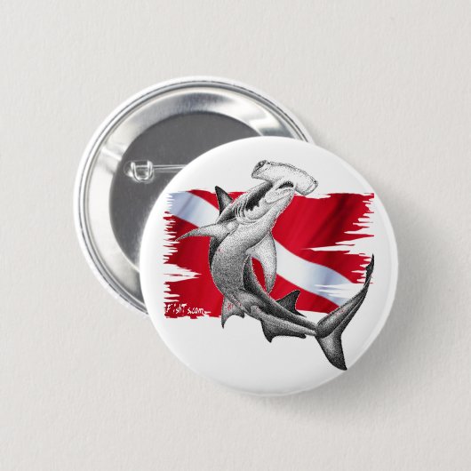 Tauchenflagge mit Hammerhai Haifischtaucher unten Button (Vorne & Hinten)