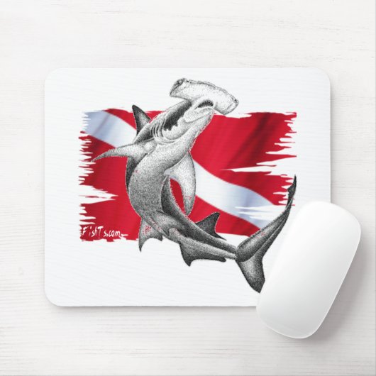 Tauchenflagge mit Hammerhai Haifischtaucher unten Mousepad (Mit Mouse)