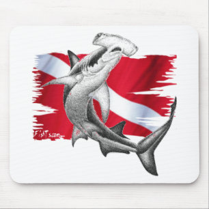 Tauchenflagge mit Hammerhai Haifischtaucher unten Mousepad