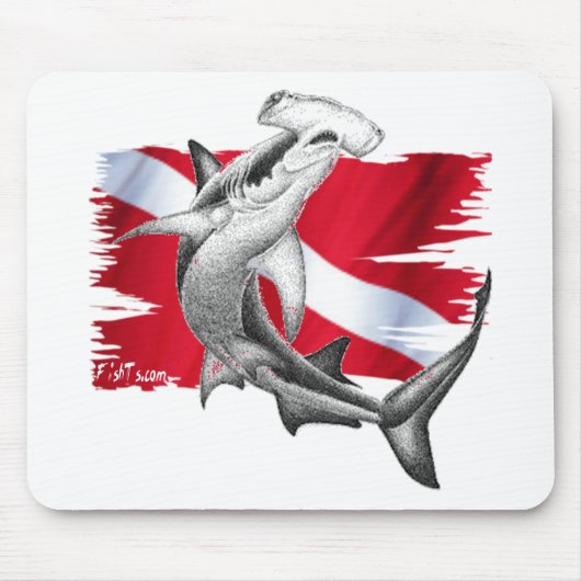 Tauchenflagge mit Hammerhai Haifischtaucher unten Mousepad (Vorne)