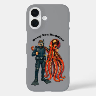 Taucher beim Posieren mit einem riesigen Kraken UR iPhone 16 Hülle