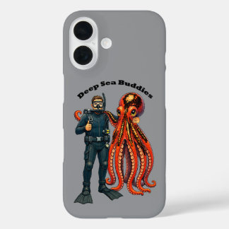 Taucher beim Posieren mit einem riesigen Kraken UR iPhone 16 Hülle