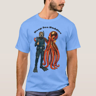 Taucher beim Posieren mit einem riesigen Kraken UR T-Shirt