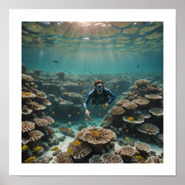 Taucher, die ein gesundes Riff genießen Poster