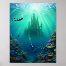 Taucher entdecken ein verlassenes Schloss Poster