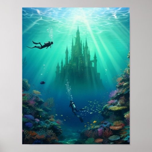 Taucher entdecken ein verlassenes Schloss Poster (Vorne)