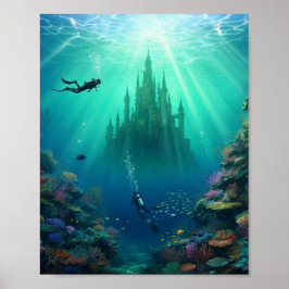 Taucher finden ein verlassenes Schloss Poster