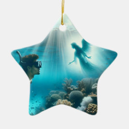 Taucher finden Riffengel Keramik Ornament