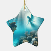 Taucher finden Riffengel Keramik Ornament (Links)