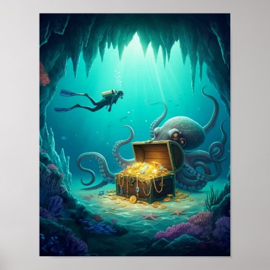 Taucher findet einen geschützten Schatz Poster (Vorne)