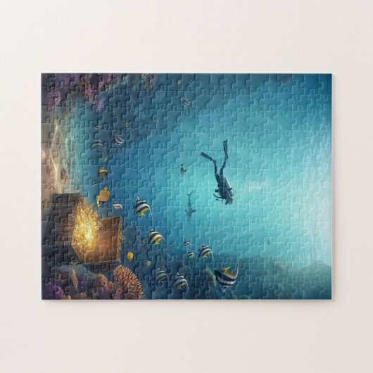 Taucher findet Schätze im Korallenriff Puzzle (Horizontal)
