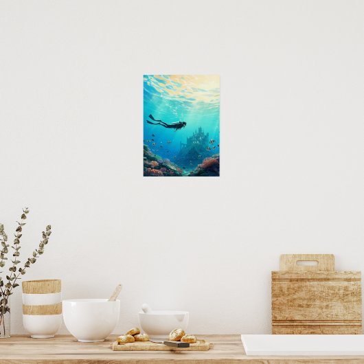 Taucher findet Schloss Poster (Küche)